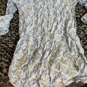 Blue and white long sleeve romper